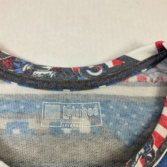 Lularoe Stretch Knit Top Motorcycle Print Short Sleeve Shirt Crew Neck Size 3XL - Picture 4 of 11